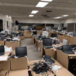 Piles Of Old Electronics In Office Room